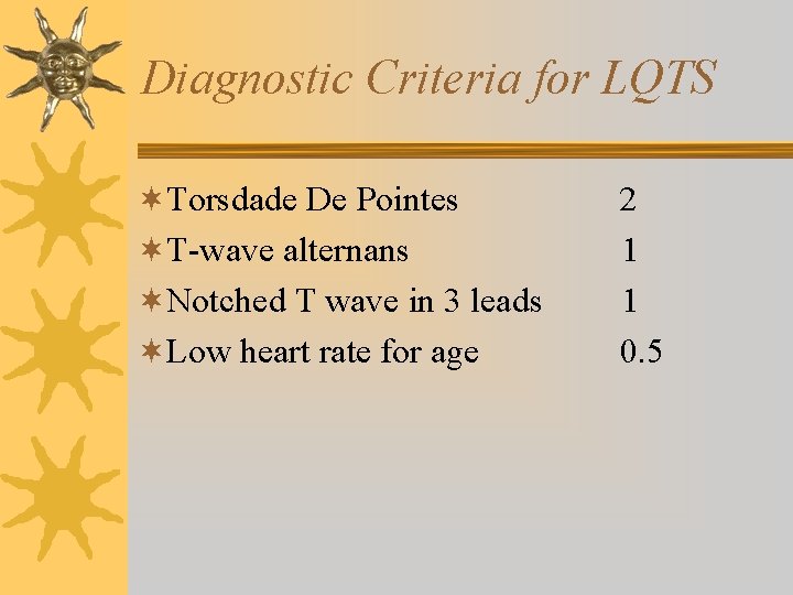 Diagnostic Criteria for LQTS ¬Torsdade De Pointes ¬T-wave alternans ¬Notched T wave in 3