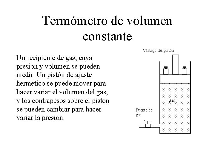 Termómetro de volumen constante Un recipiente de gas, cuya presión y volumen se pueden