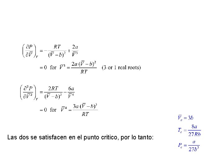 Critical Point of van der Waals Equation Las dos se satisfacen en el punto