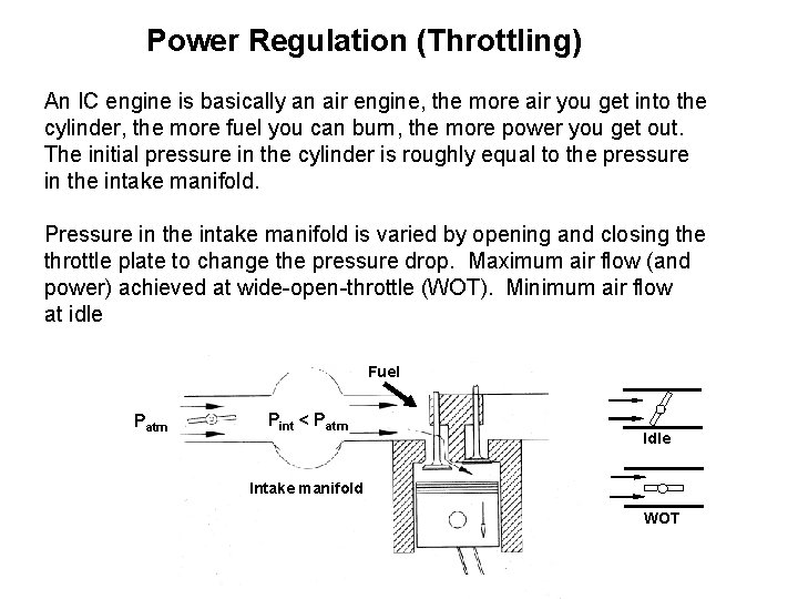 Power Regulation (Throttling) An IC engine is basically an air engine, the more air