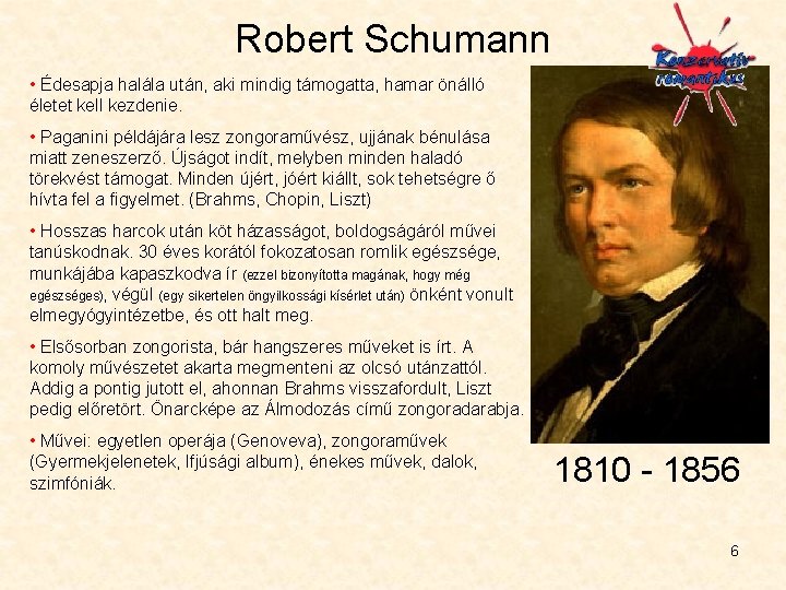 Robert Schumann • Édesapja halála után, aki mindig támogatta, hamar önálló életet kell kezdenie. Robert Schumann • Édesapja halála után, aki mindig támogatta, hamar önálló életet kell kezdenie.