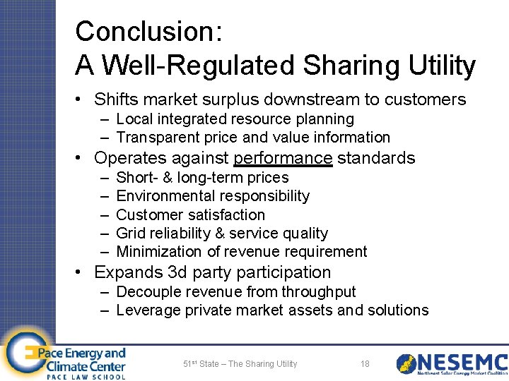 Conclusion: A Well-Regulated Sharing Utility • Shifts market surplus downstream to customers – Local