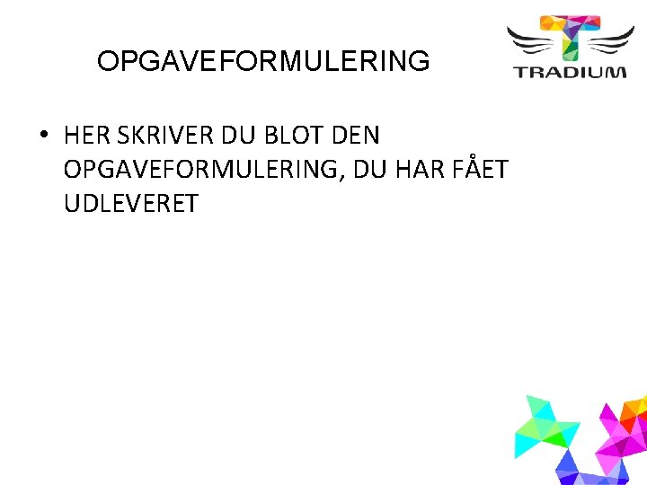 OPGAVEFORMULERING • HER SKRIVER DU BLOT DEN OPGAVEFORMULERING, DU HAR FÅET UDLEVERET 