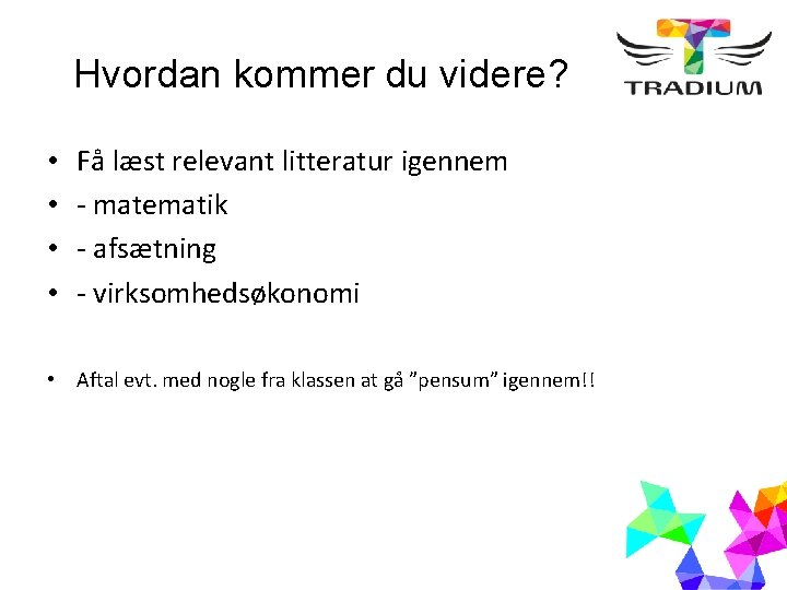 Hvordan kommer du videre? • • Få læst relevant litteratur igennem - matematik -