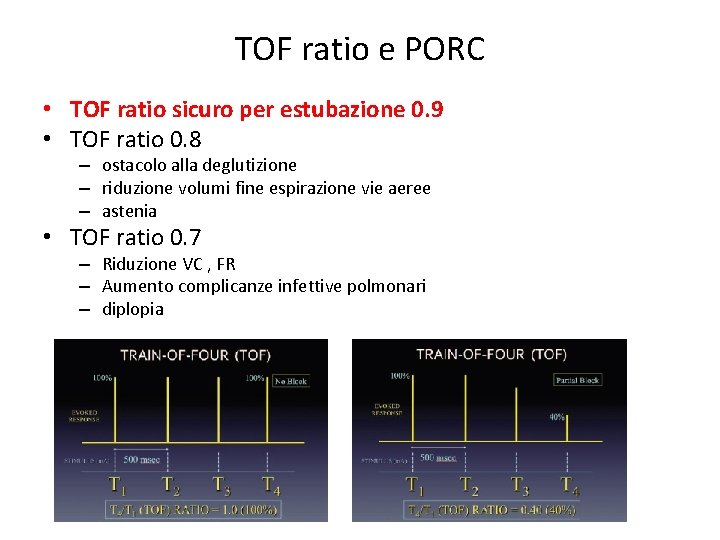 TOF ratio e PORC • TOF ratio sicuro per estubazione 0. 9 • TOF