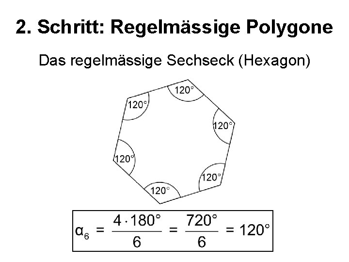 2. Schritt: Regelmässige Polygone Das regelmässige Sechseck (Hexagon) 