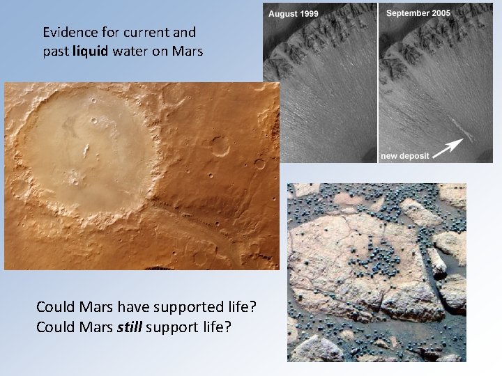Evidence for current and past liquid water on Mars Could Mars have supported life?