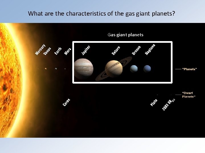 What are the characteristics of the gas giant planets? Gas giant planets 