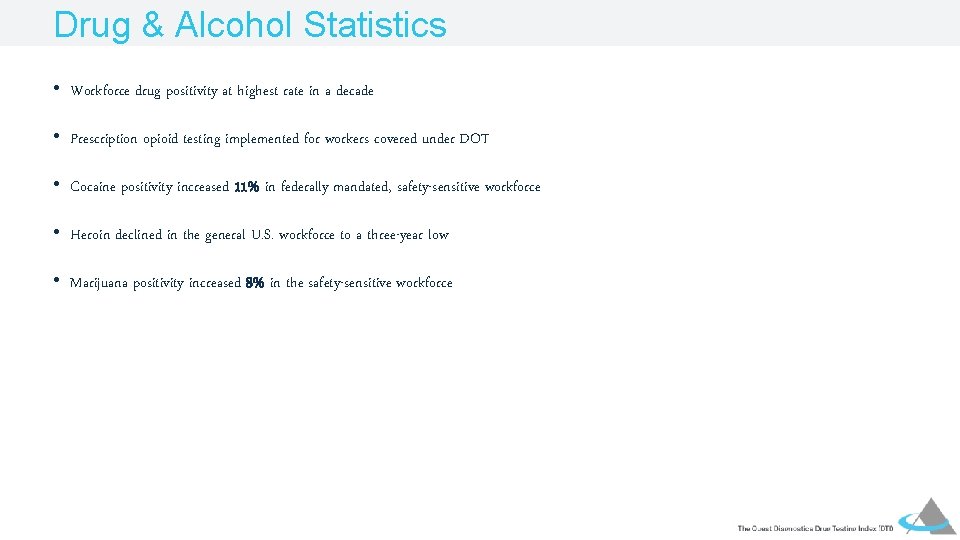 Drug & Alcohol Statistics • Workforce drug positivity at highest rate in a decade