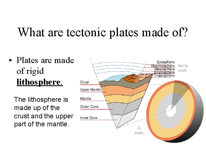 What are tectonic plates made of? • Plates are made of rigid lithosphere. The