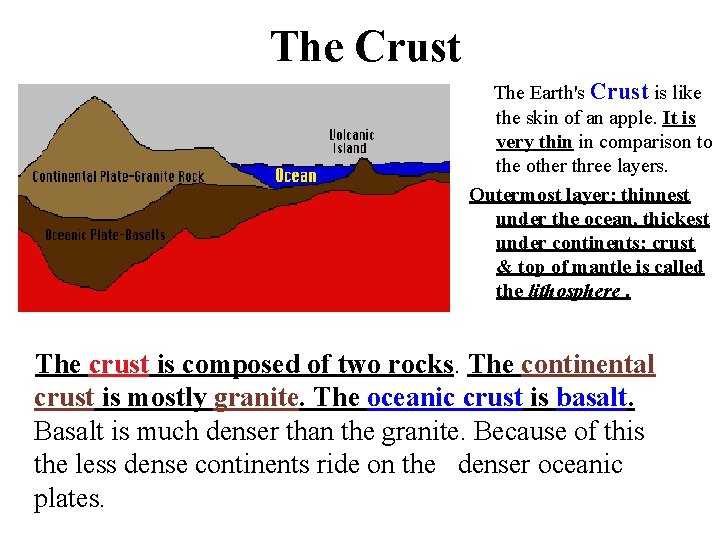 The Crust The Earth's Crust is like the skin of an apple. It is