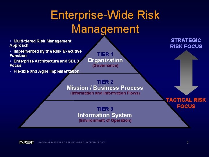 Enterprise-Wide Risk Management § Multi-tiered Risk Management Approach § Implemented by the Risk Executive