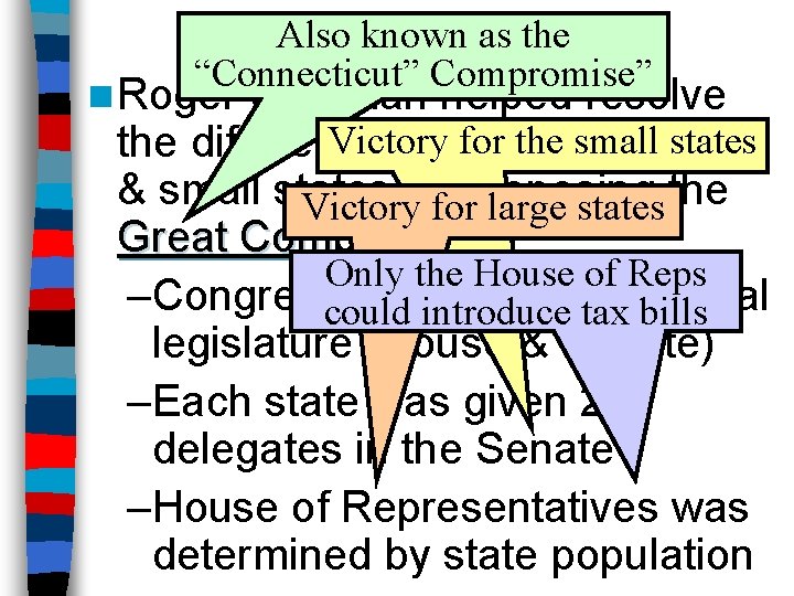 known as the The. Also Great Compromise “Connecticut” Compromise” n Roger Sherman helped resolve