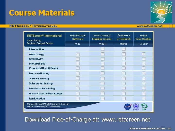 Course Materials Download Free-of-Charge at: www. retscreen. net © Minister of Natural Resources Canada Course Materials Download Free-of-Charge at: www. retscreen. net © Minister of Natural Resources Canada