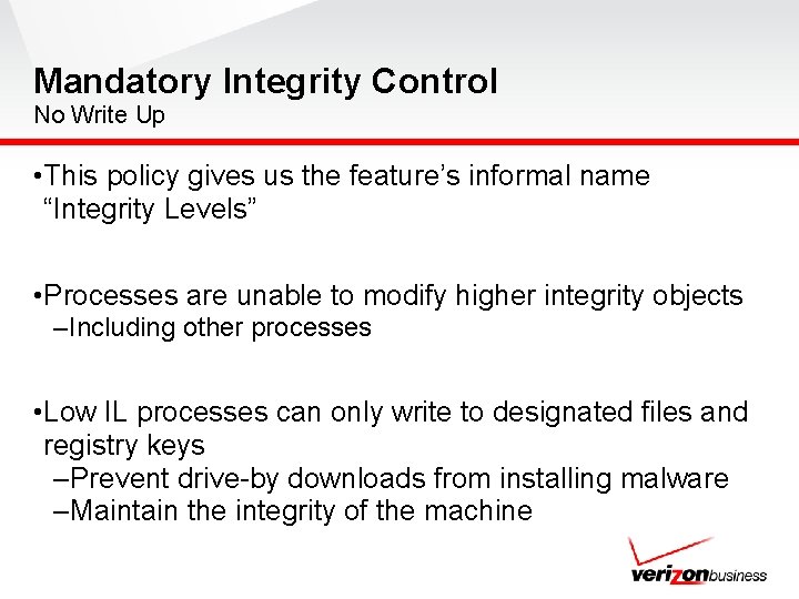 Mandatory Integrity Control No Write Up • This policy gives us the feature’s informal