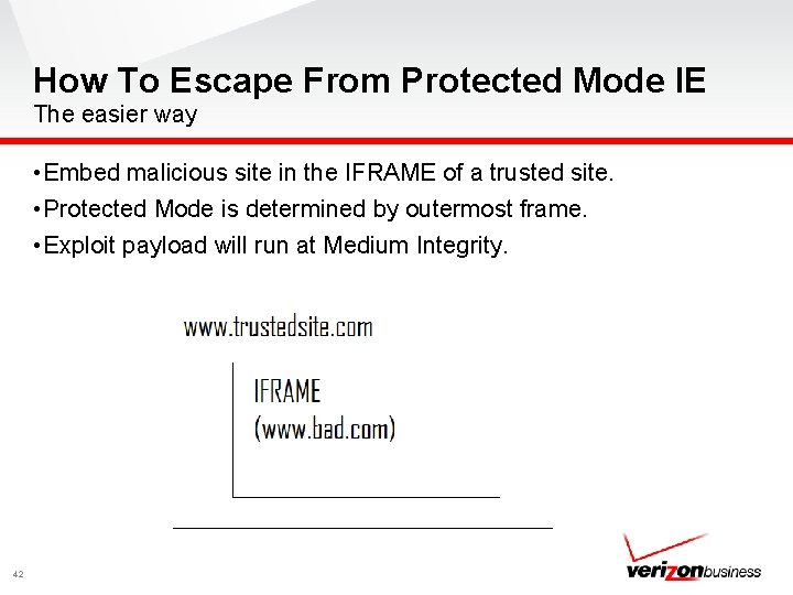 How To Escape From Protected Mode IE The easier way • Embed malicious site