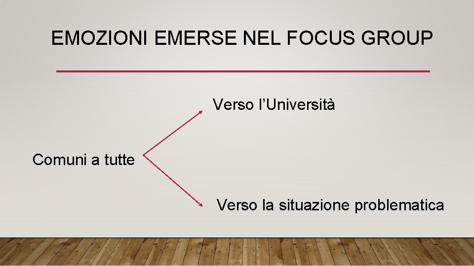 EMOZIONI EMERSE NEL FOCUS GROUP Verso l’Università Comuni a tutte Verso la situazione problematica