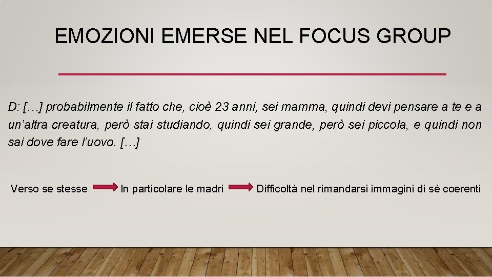 EMOZIONI EMERSE NEL FOCUS GROUP D: […] probabilmente il fatto che, cioè 23 anni,