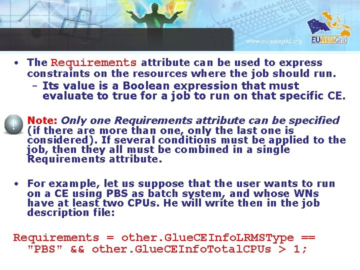  • The Requirements attribute can be used to express constraints on the resources