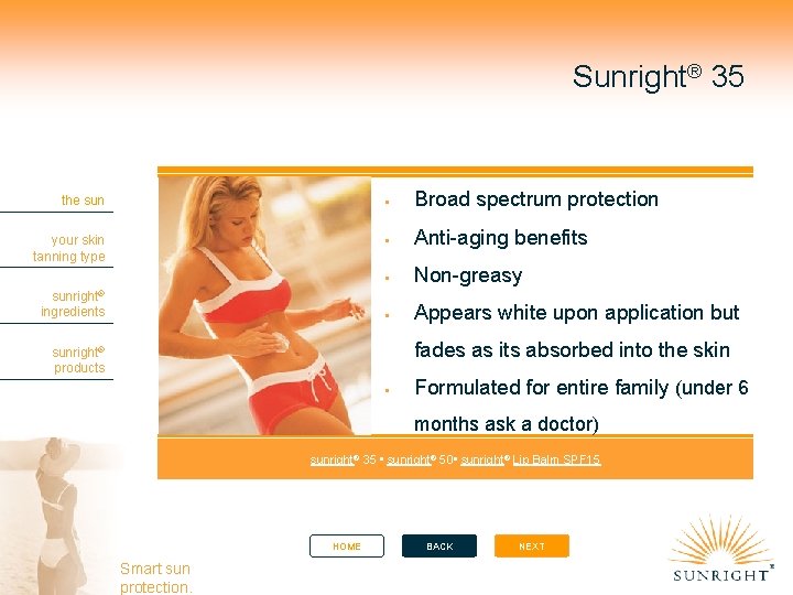 Sunright® 35 the sun Broad spectrum protection your skin tanning type Anti-aging benefits Non-greasy