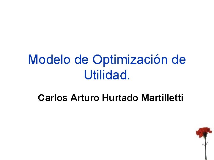 Modelo de Optimización de Utilidad. Carlos Arturo Hurtado Martilletti 