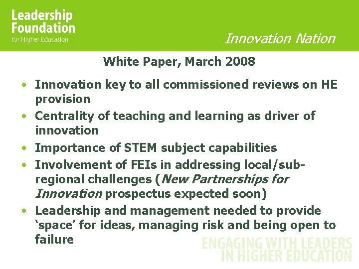 Innovation Nation White Paper, March 2008 • Innovation key to all commissioned reviews on Innovation Nation White Paper, March 2008 • Innovation key to all commissioned reviews on