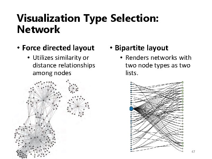 Visualization Type Selection: Network • Force directed layout • Utilizes similarity or distance relationships