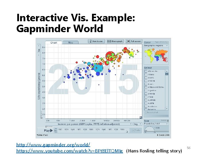 Interactive Vis. Example: Gapminder World http: //www. gapminder. org/world/ https: //www. youtube. com/watch? v=BPt