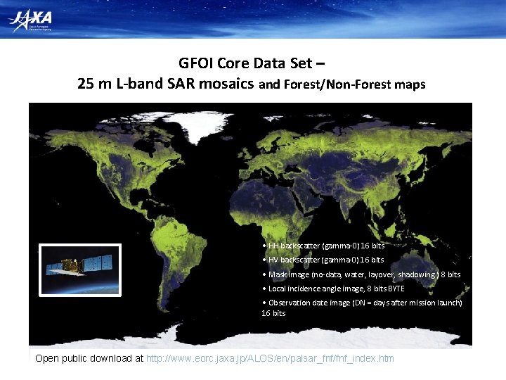 GFOI Core Data Set – 25 m L-band SAR mosaics and Forest/Non-Forest maps •