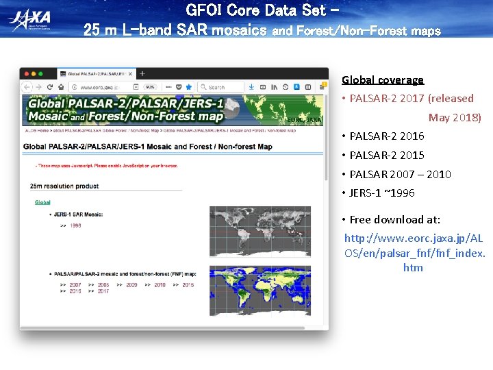 GFOI Core Data Set – 25 m L-band SAR mosaics and Forest/Non-Forest maps Global