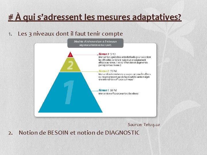 # À qui s’adressent les mesures adaptatives? 1. Les 3 niveaux dont il faut # À qui s’adressent les mesures adaptatives? 1. Les 3 niveaux dont il faut