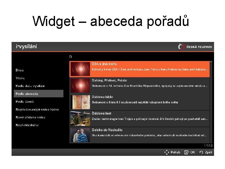  Widget – abeceda pořadů 