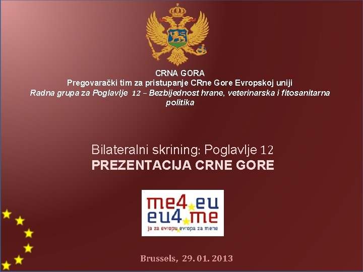 CRNA GORA Pregovarački tim za pristupanje CRne Gore Evropskoj uniji Radna grupa za Poglavlje