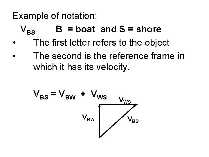 Example of notation: VBS B = boat and S = shore • The first