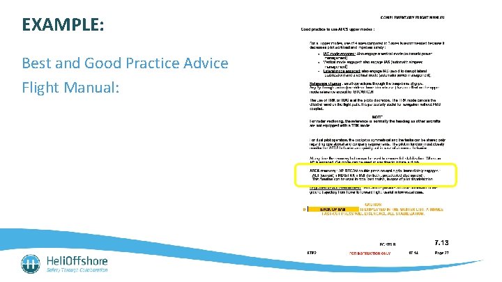 EXAMPLE: Best and Good Practice Advice Flight Manual: 