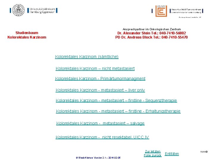 Ansprechpartner im Onkologischen Zentrum Studienbaum Kolorektales Karzinom Dr. Alexander Stein Tel. : 040 -7410 Ansprechpartner im Onkologischen Zentrum Studienbaum Kolorektales Karzinom Dr. Alexander Stein Tel. : 040 -7410
