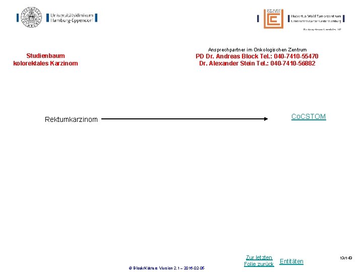 Ansprechpartner im Onkologischen Zentrum Studienbaum kolorektales Karzinom PD Dr. Andreas Block Tel. : 040 Ansprechpartner im Onkologischen Zentrum Studienbaum kolorektales Karzinom PD Dr. Andreas Block Tel. : 040