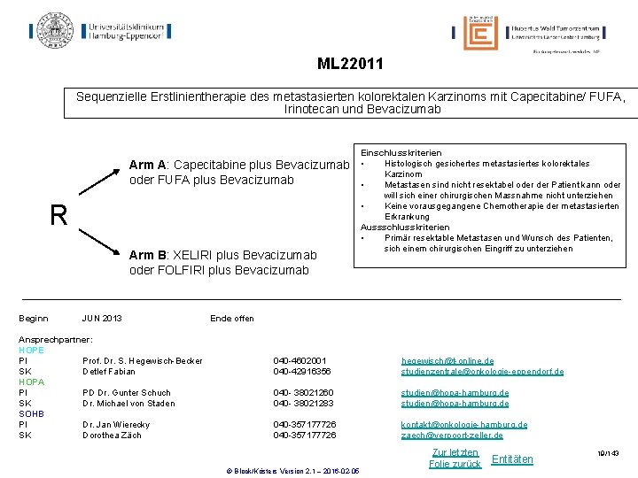 ML 22011 Sequenzielle Erstlinientherapie des metastasierten kolorektalen Karzinoms mit Capecitabine/ FUFA, Irinotecan und Bevacizumab ML 22011 Sequenzielle Erstlinientherapie des metastasierten kolorektalen Karzinoms mit Capecitabine/ FUFA, Irinotecan und Bevacizumab
