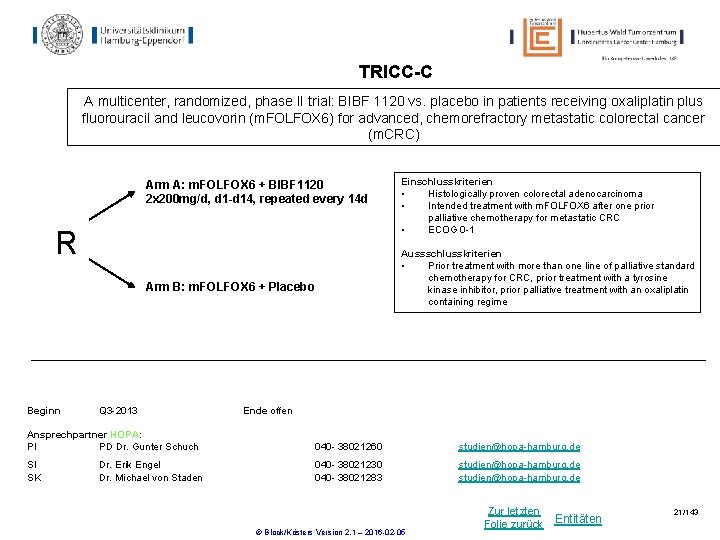TRICC-C A multicenter, randomized, phase II trial: BIBF 1120 vs. placebo in patients receiving TRICC-C A multicenter, randomized, phase II trial: BIBF 1120 vs. placebo in patients receiving