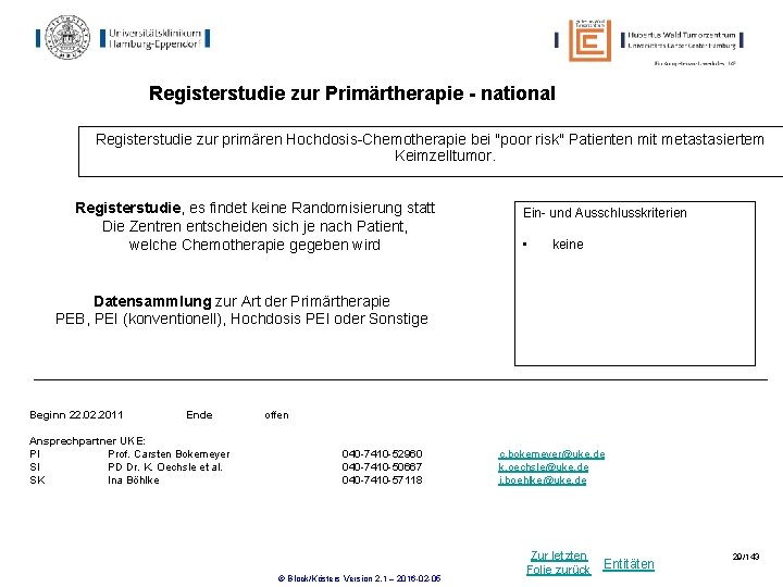 Registerstudie zur Primärtherapie - national Registerstudie zur primären Hochdosis-Chemotherapie bei "poor risk" Patienten mit Registerstudie zur Primärtherapie - national Registerstudie zur primären Hochdosis-Chemotherapie bei "poor risk" Patienten mit