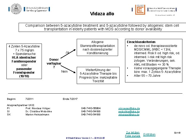 Vidaza allo Comparison between 5 -azacytidine treatment and 5 -azacytidine followed by allogeneic stem Vidaza allo Comparison between 5 -azacytidine treatment and 5 -azacytidine followed by allogeneic stem