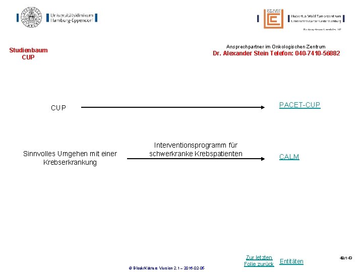 Ansprechpartner im Onkologischen Zentrum Studienbaum CUP Dr. Alexander Stein Telefon: 040 -7410 -56882 PACET-CUP Ansprechpartner im Onkologischen Zentrum Studienbaum CUP Dr. Alexander Stein Telefon: 040 -7410 -56882 PACET-CUP