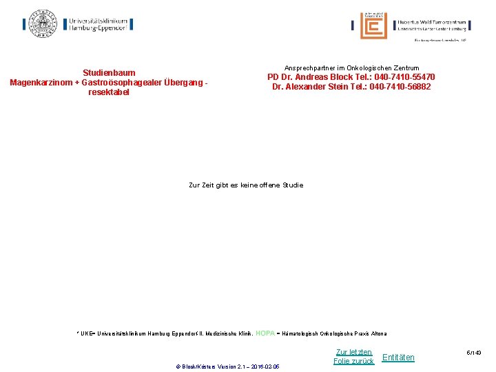 Studienbaum Magenkarzinom + Gastroösophagealer Übergang resektabel Ansprechpartner im Onkologischen Zentrum PD Dr. Andreas Block Studienbaum Magenkarzinom + Gastroösophagealer Übergang resektabel Ansprechpartner im Onkologischen Zentrum PD Dr. Andreas Block