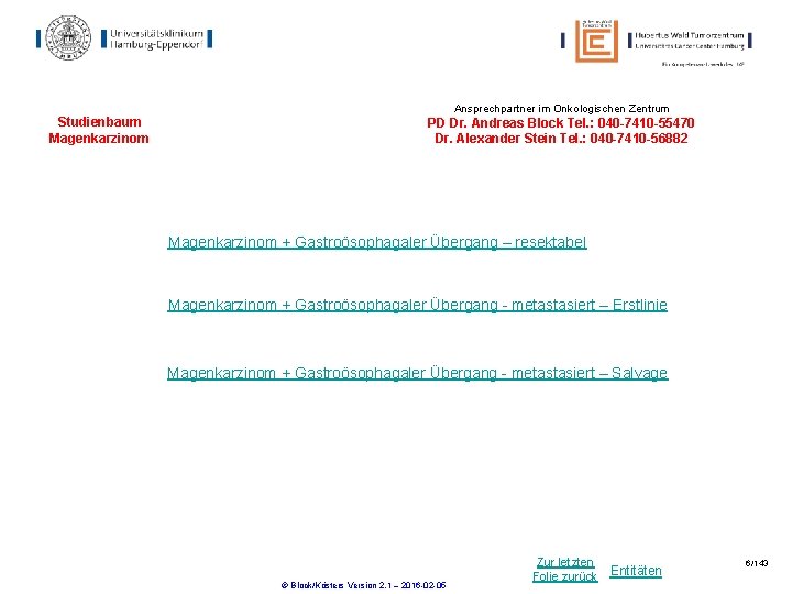 Ansprechpartner im Onkologischen Zentrum Studienbaum Magenkarzinom PD Dr. Andreas Block Tel. : 040 -7410 Ansprechpartner im Onkologischen Zentrum Studienbaum Magenkarzinom PD Dr. Andreas Block Tel. : 040 -7410