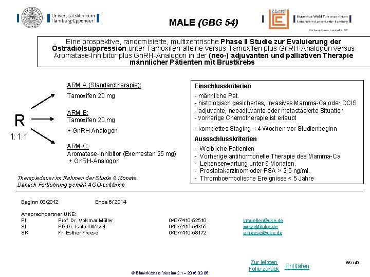 MALE (GBG 54) Eine prospektive, randomisierte, multizentrische Phase II Studie zur Evaluierung der Östradiolsuppression MALE (GBG 54) Eine prospektive, randomisierte, multizentrische Phase II Studie zur Evaluierung der Östradiolsuppression