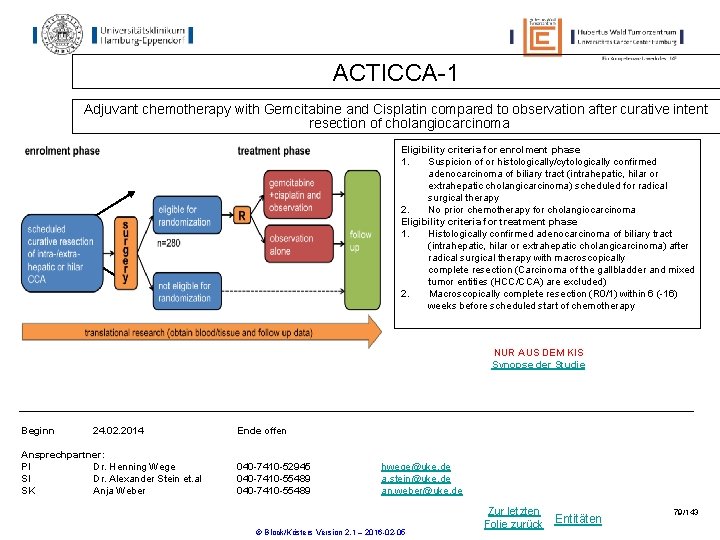 ACTICCA-1 Adjuvant chemotherapy with Gemcitabine and Cisplatin compared to observation after curative intent resection ACTICCA-1 Adjuvant chemotherapy with Gemcitabine and Cisplatin compared to observation after curative intent resection