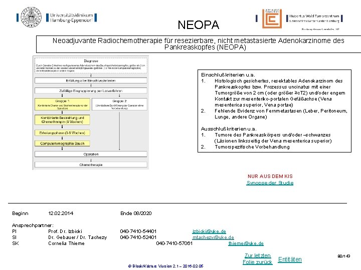 NEOPA Neoadjuvante Radiochemotherapie für resezierbare, nicht metastasierte Adenokarzinome des Pankreaskopfes (NEOPA) Einschlußkriterien u. a. NEOPA Neoadjuvante Radiochemotherapie für resezierbare, nicht metastasierte Adenokarzinome des Pankreaskopfes (NEOPA) Einschlußkriterien u. a.