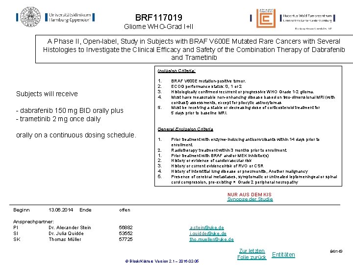 BRF 117019 Gliome WHO-Grad I+II A Phase II, Open-label, Study in Subjects with BRAF BRF 117019 Gliome WHO-Grad I+II A Phase II, Open-label, Study in Subjects with BRAF