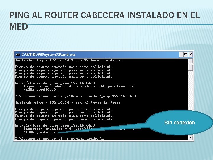 PING AL ROUTER CABECERA INSTALADO EN EL MED Sin conexión 