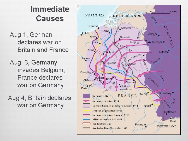 Immediate Causes Aug 1, German declares war on Britain and France Aug. 3, Germany